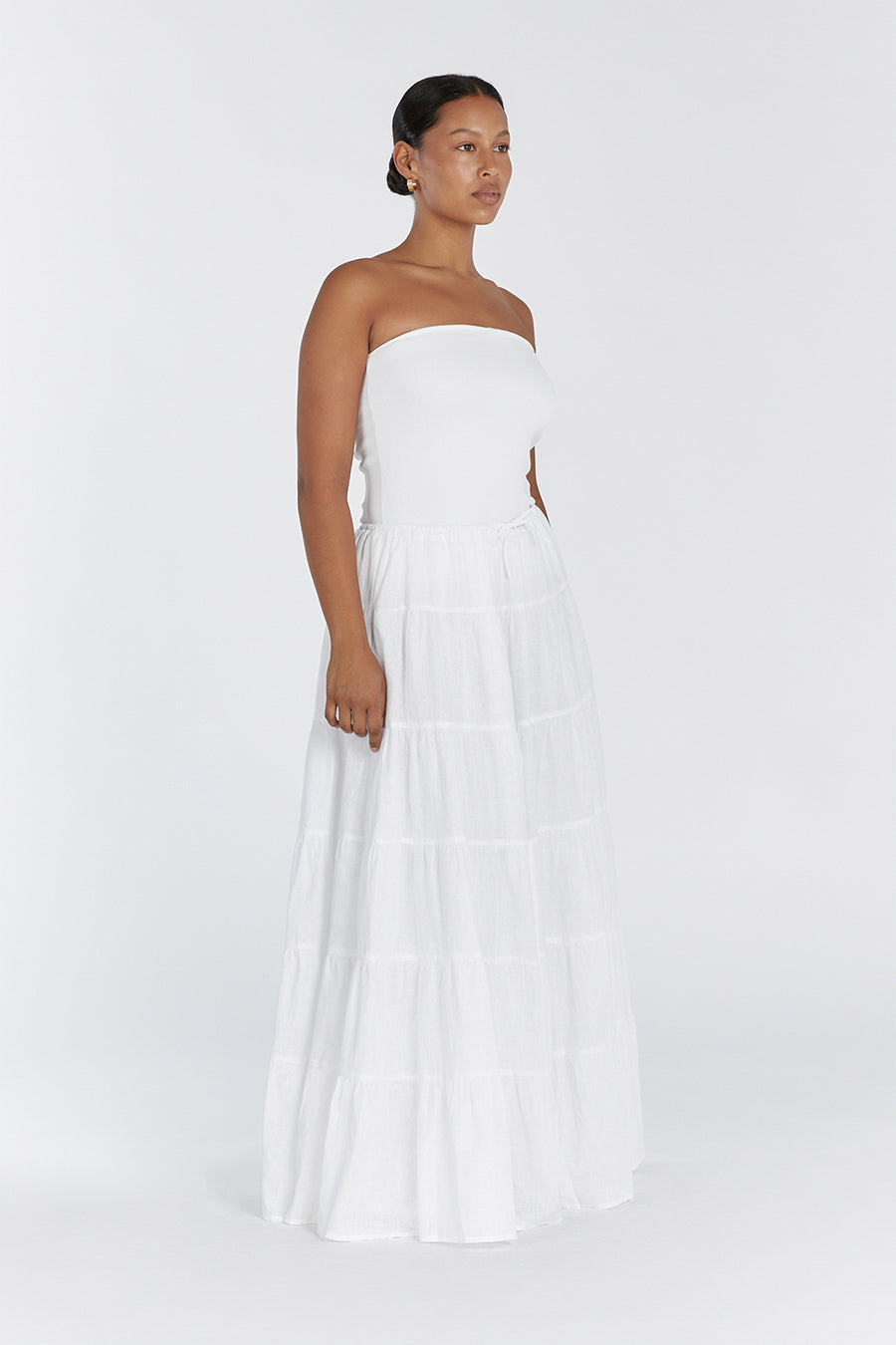 ARI WHITE LINEN TIERED MAXI SKIRT