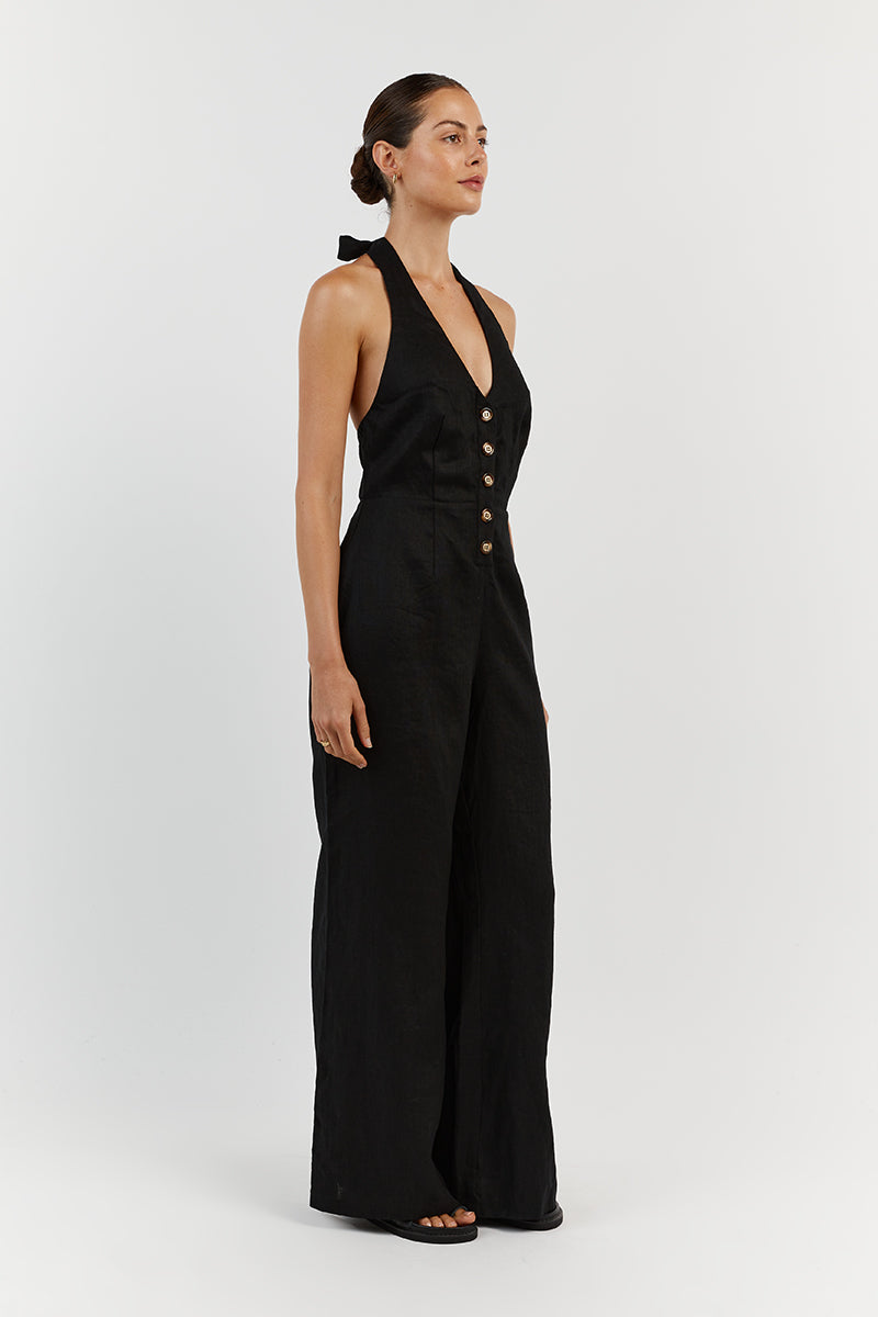 LOGAN BLACK LINEN JUMPSUIT