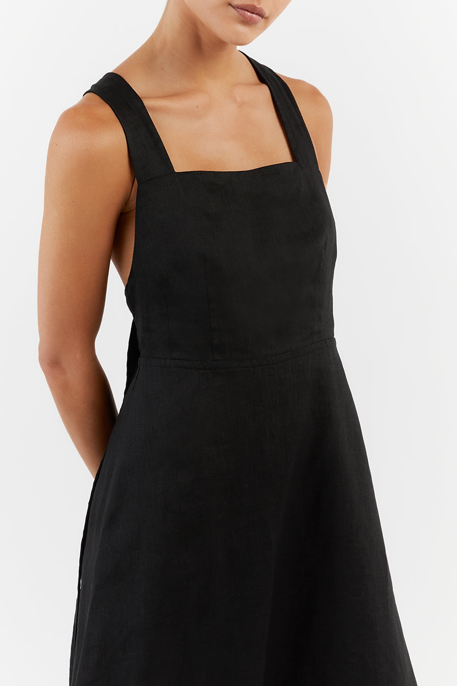 ZADIE BLACK APRON LINEN MIDI DRESS