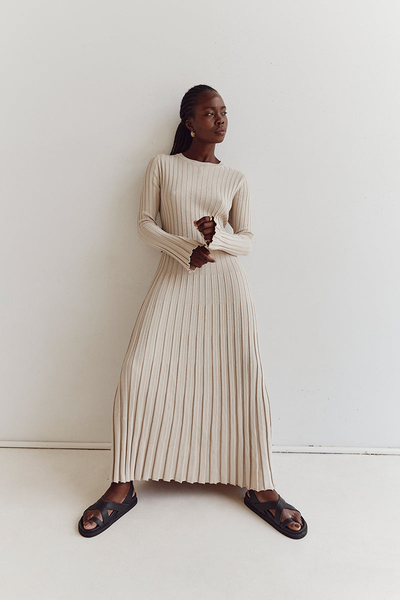 ADA STONE LONG SLEEVE MIDI DRESS