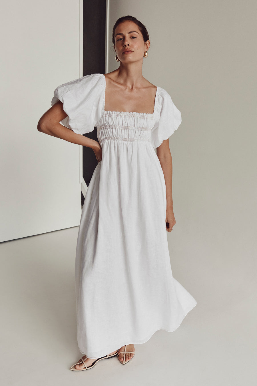 BIANCA WHITE LINEN MIDI DRESS