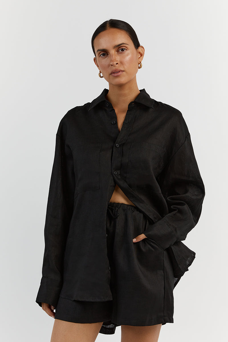HAZEL BLACK LINEN SHIRT