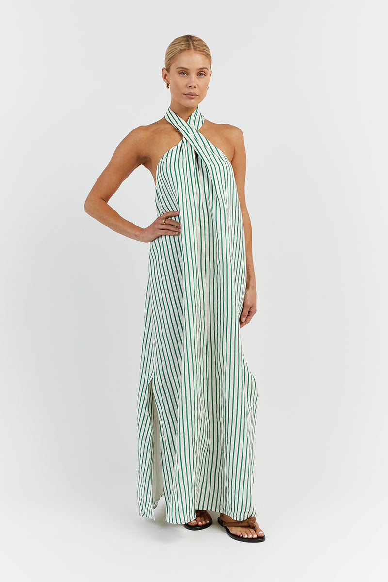 STACEY APPLE STRIPE LINEN DRESS