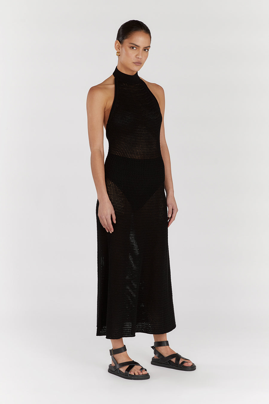 ZADIE BLACK CROCHET MIDI DRESS