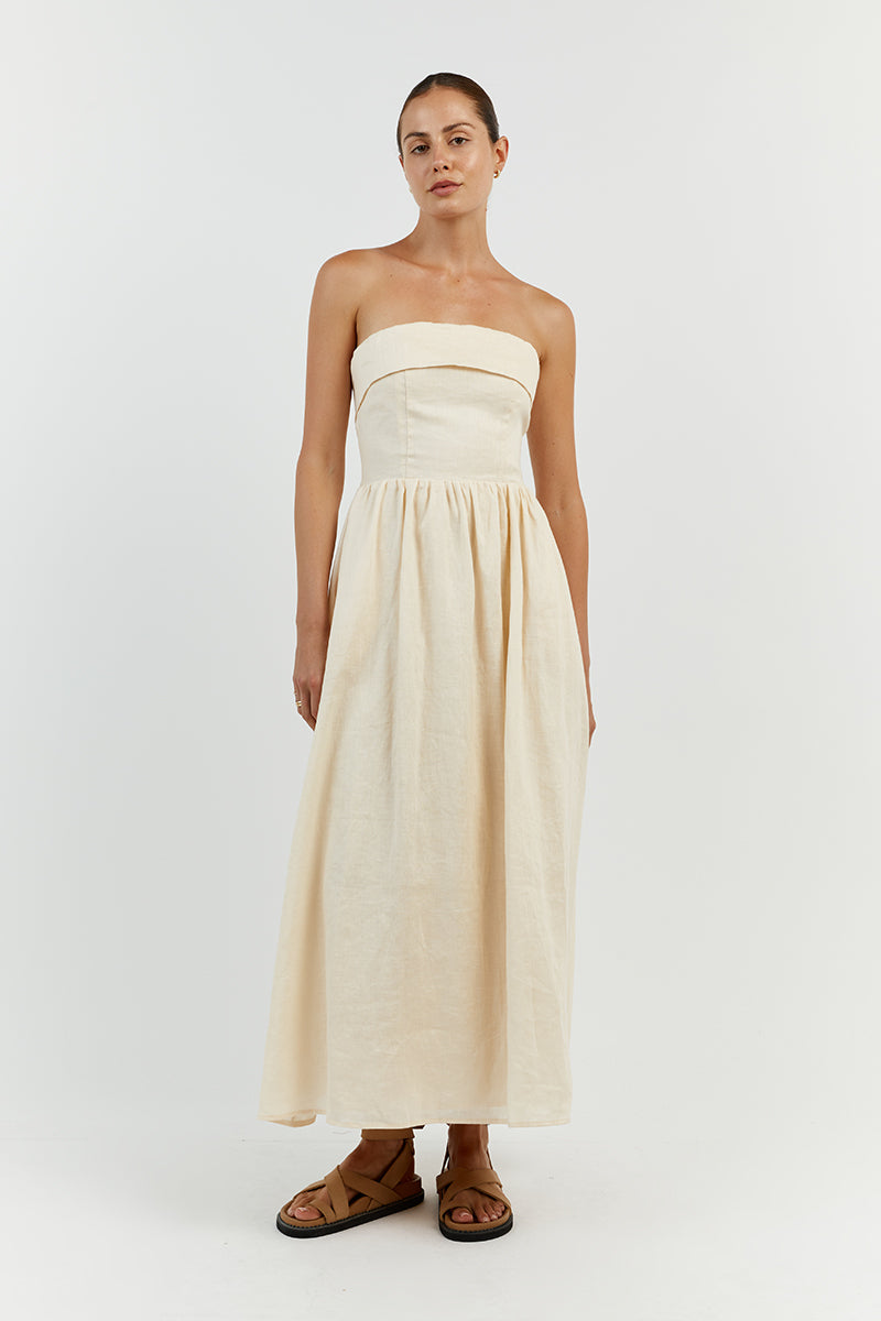 ALLIE BUTTER LINEN MIDI DRESS