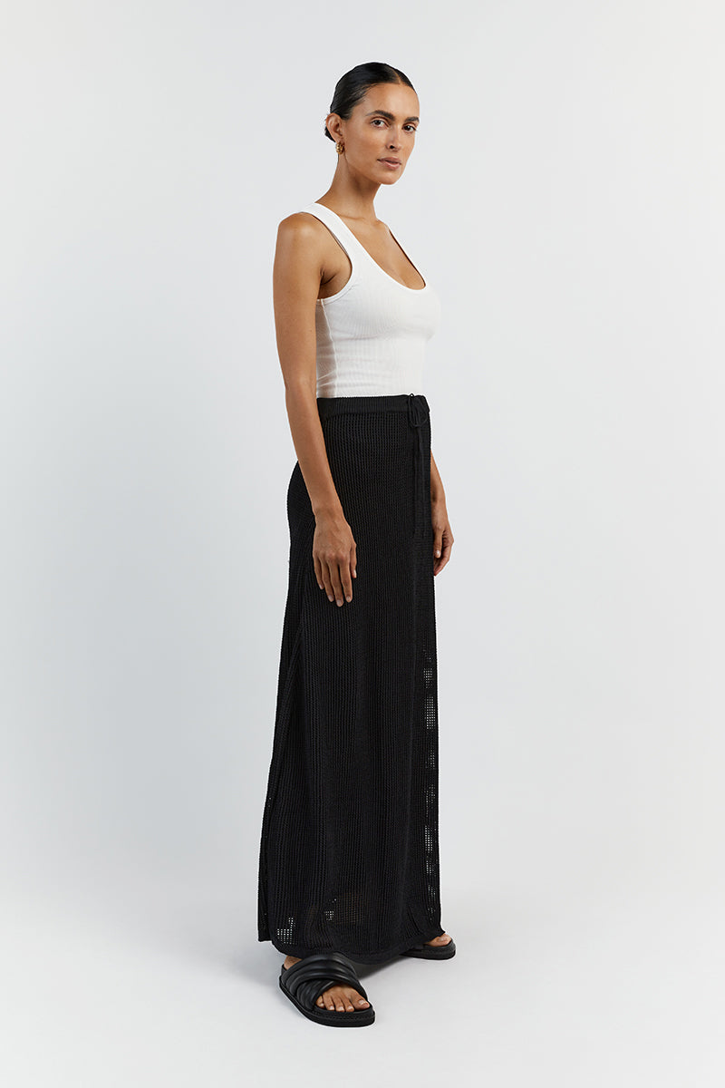 OPHELIA BLACK CROCHET MIDI SKIRT