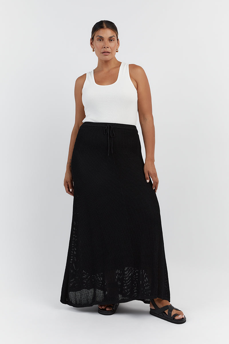 OPHELIA BLACK CROCHET MIDI SKIRT