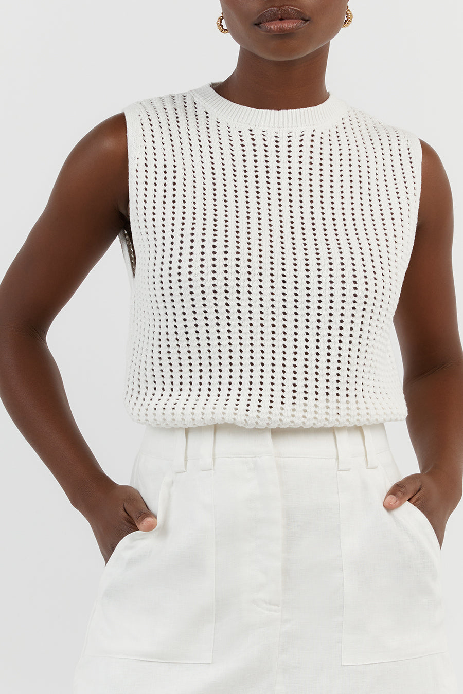 DENNY CROCHET OFF WHITE KNIT TOP