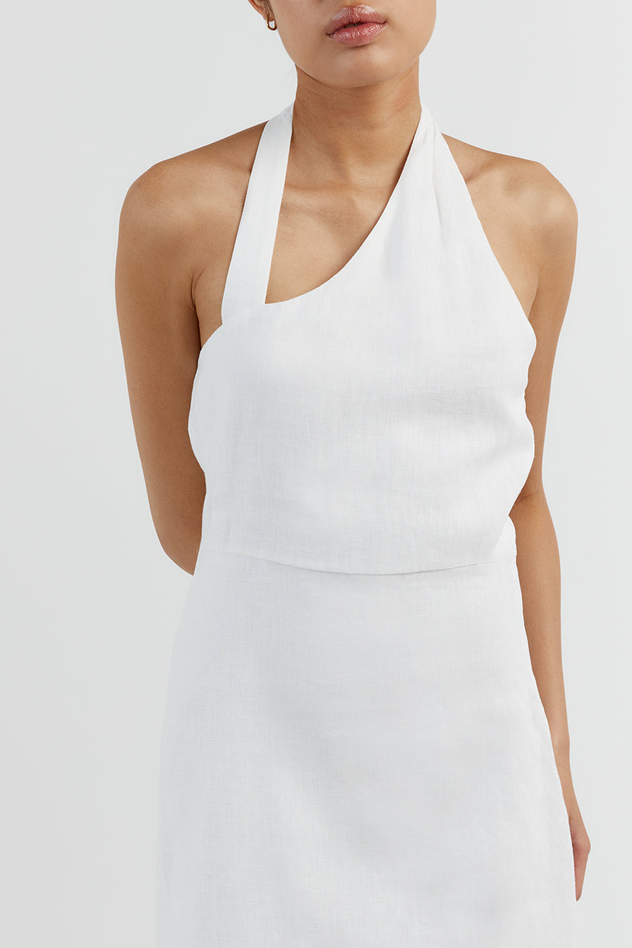 ZOEY WHITE ASYM LINEN MINI DRESS