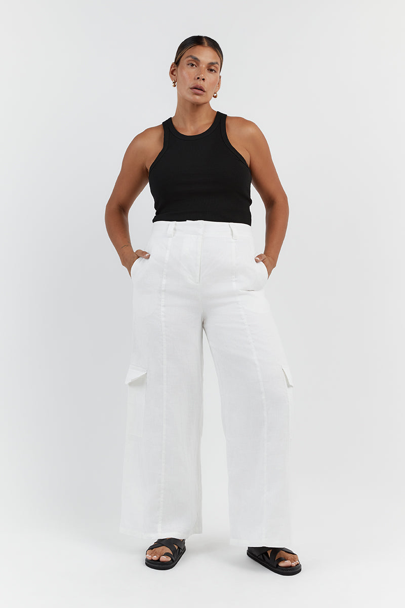 ISLA WHITE LINEN WIDE LEG PANT