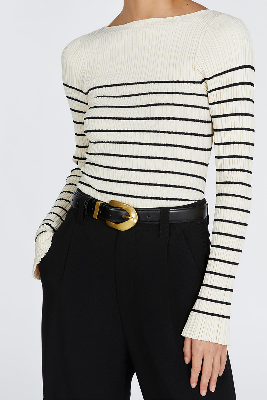 BILLIE CREAM STRIPE LONG SLEEVE KNIT TOP