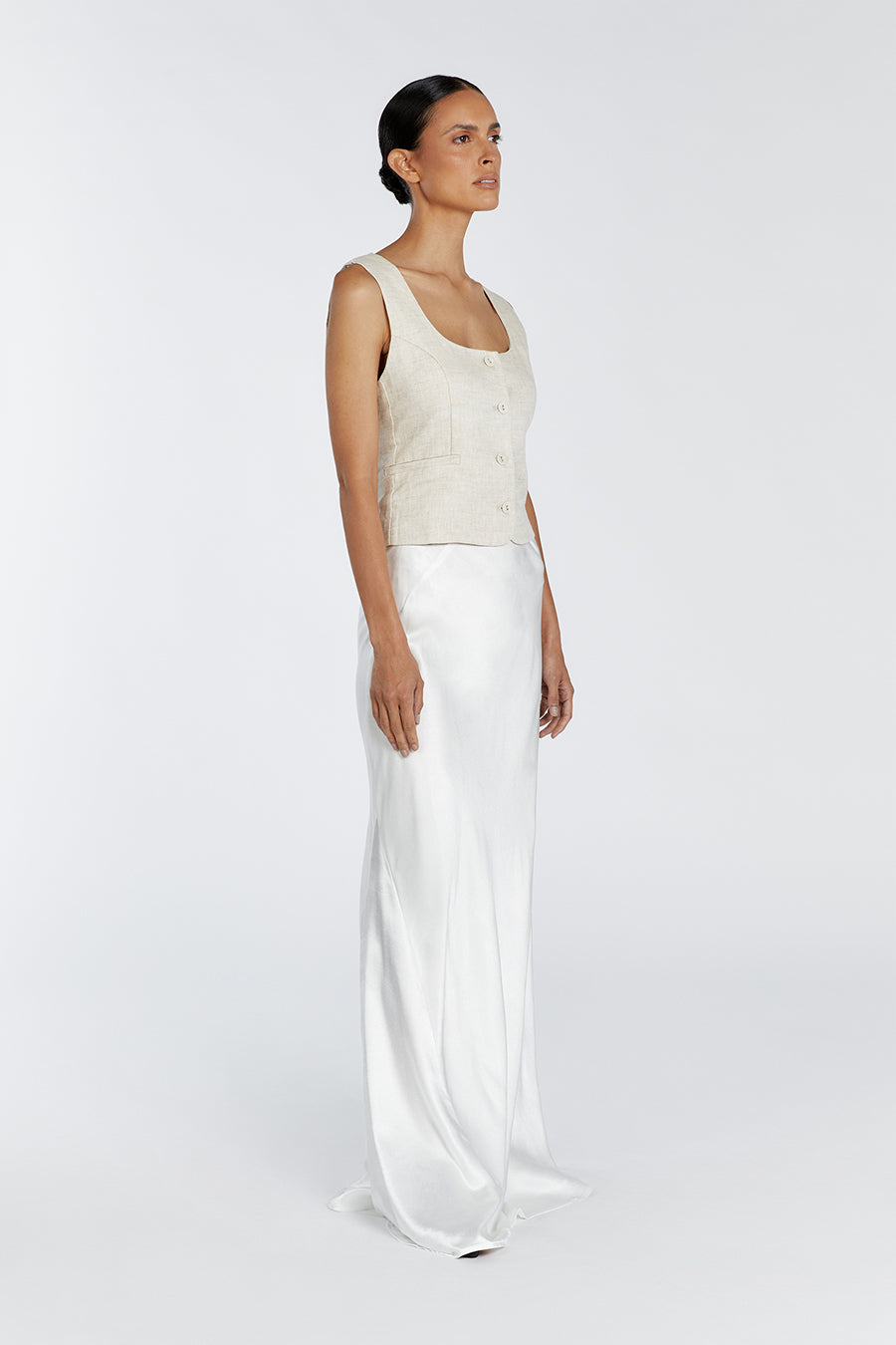 OSCAR NATURAL SCOOP NECK LINEN VEST