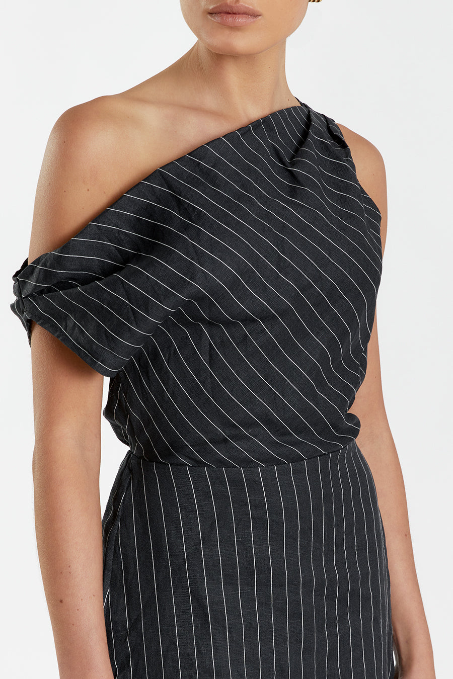 MARCEL BLACK PINSTRIPE MIDI DRESS