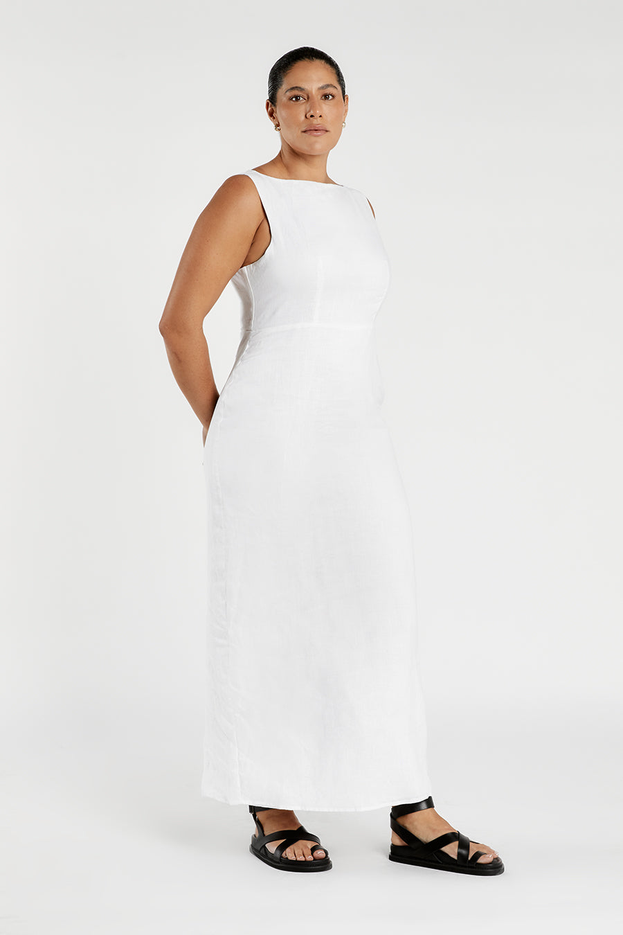 TYLA WHITE LINEN MIDI DRESS