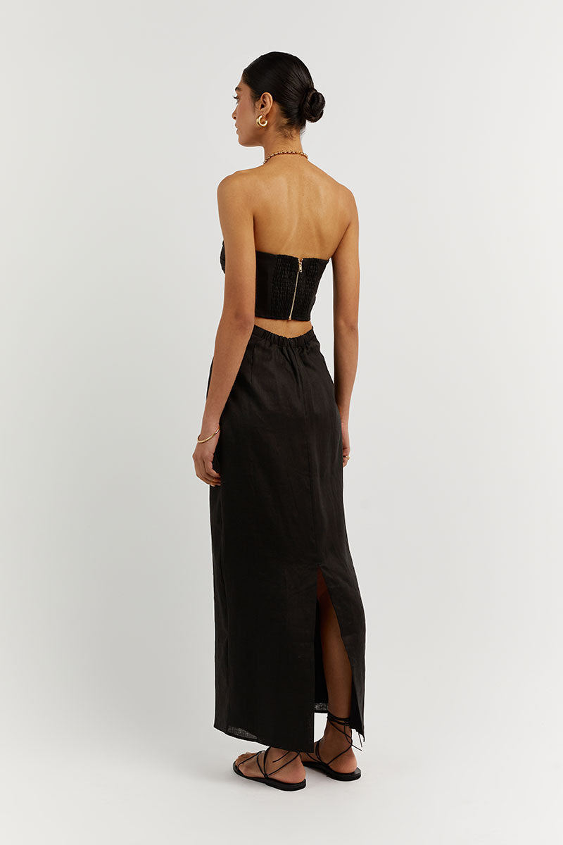 BONNIE BLACK LINEN CROP TOP