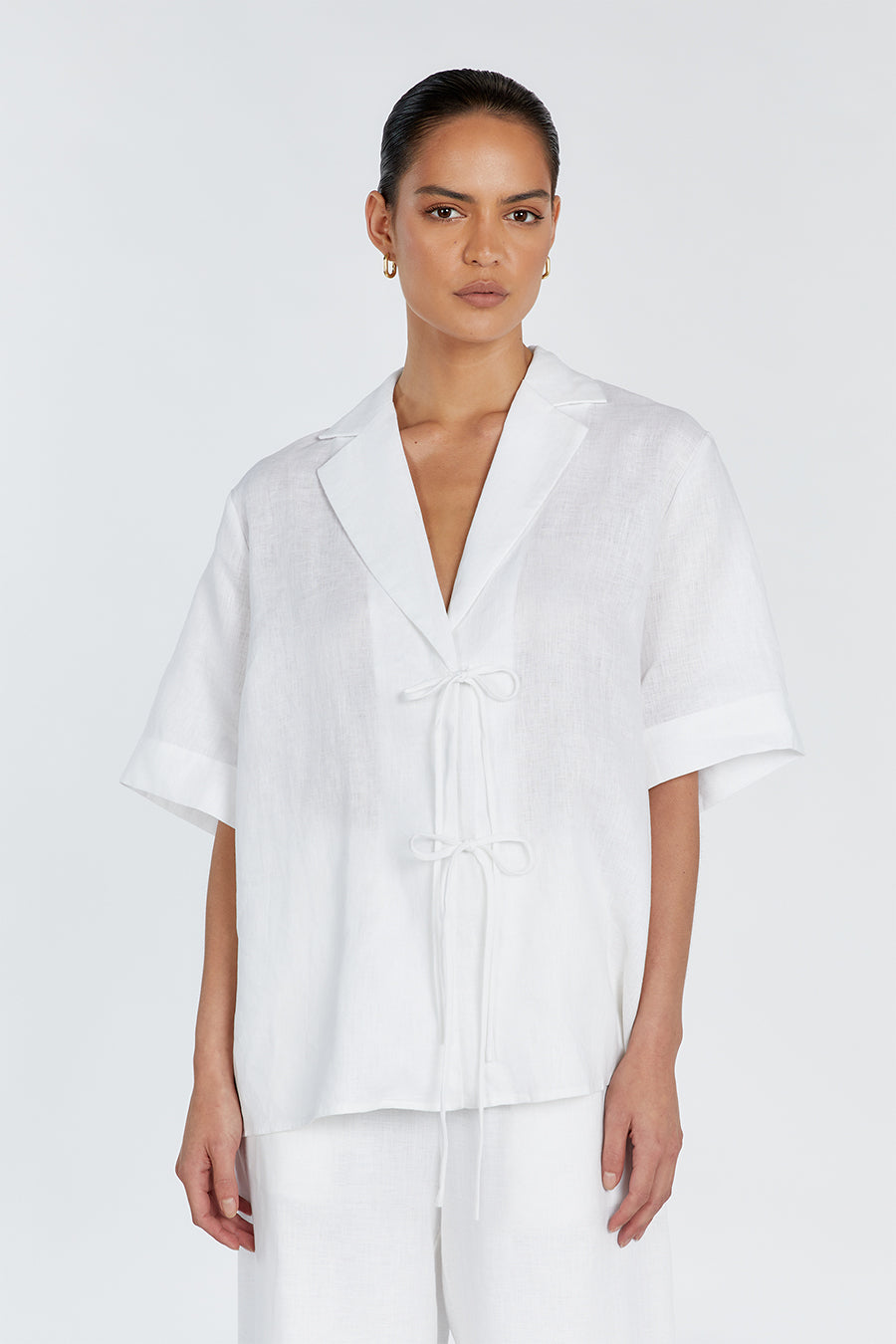 EMELIA WHITE LINEN WRAP SHIRT