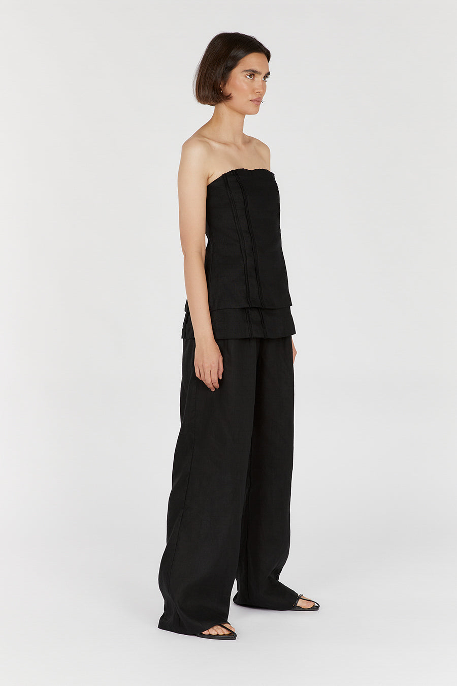 DULCE BLACK LINEN TUNIC TOP