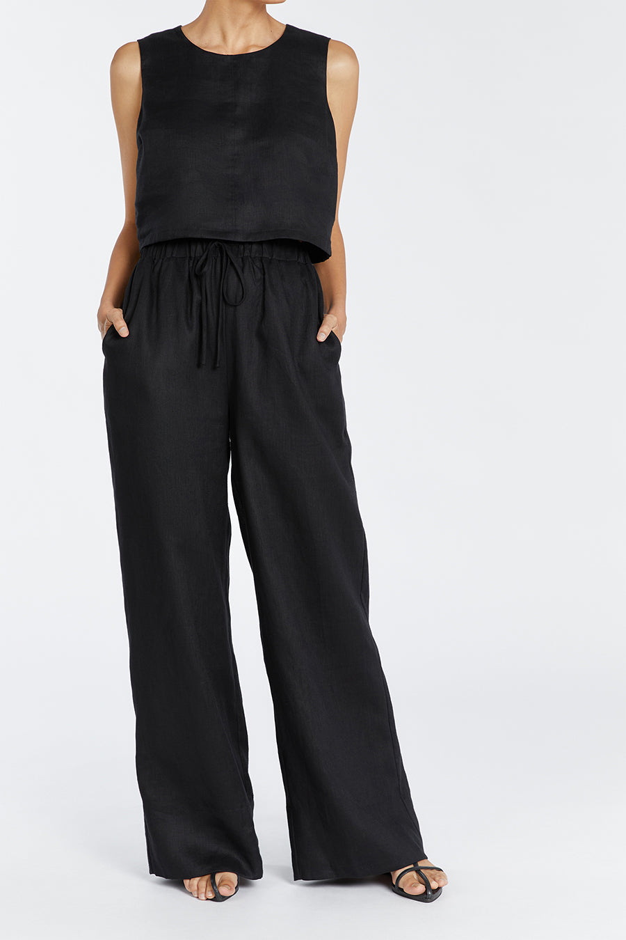 GINA BLACK LINEN ELASTIC WAIST PANT