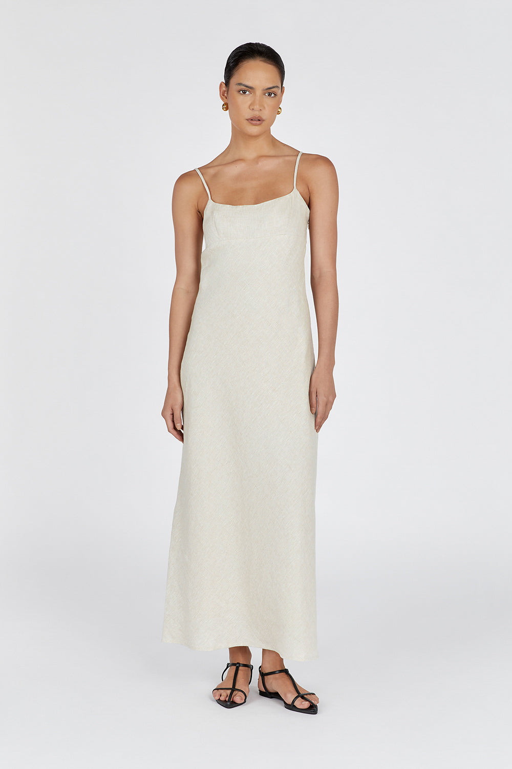 LUCIA NATURAL LINEN MIDI DRESS