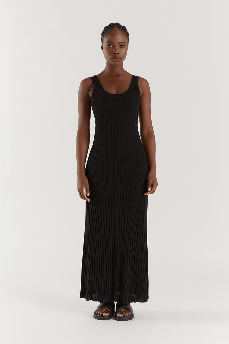 GOLDIE BLACK SCOOP MIDI DRESS