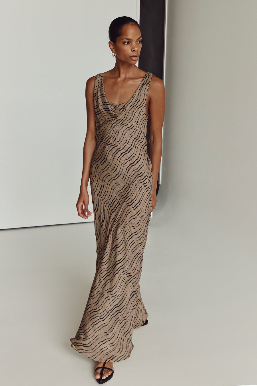CLAIR CHOC COWL NECK MAXI DRESS
