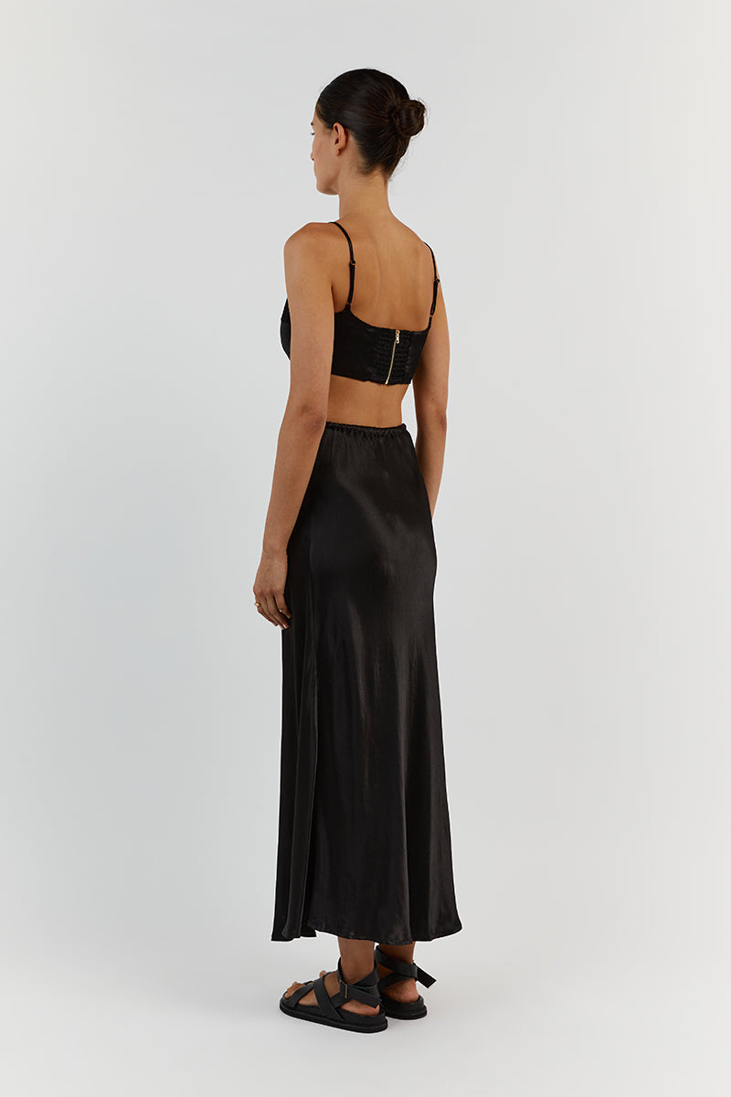 SIMONE BLACK SATIN CROP TOP