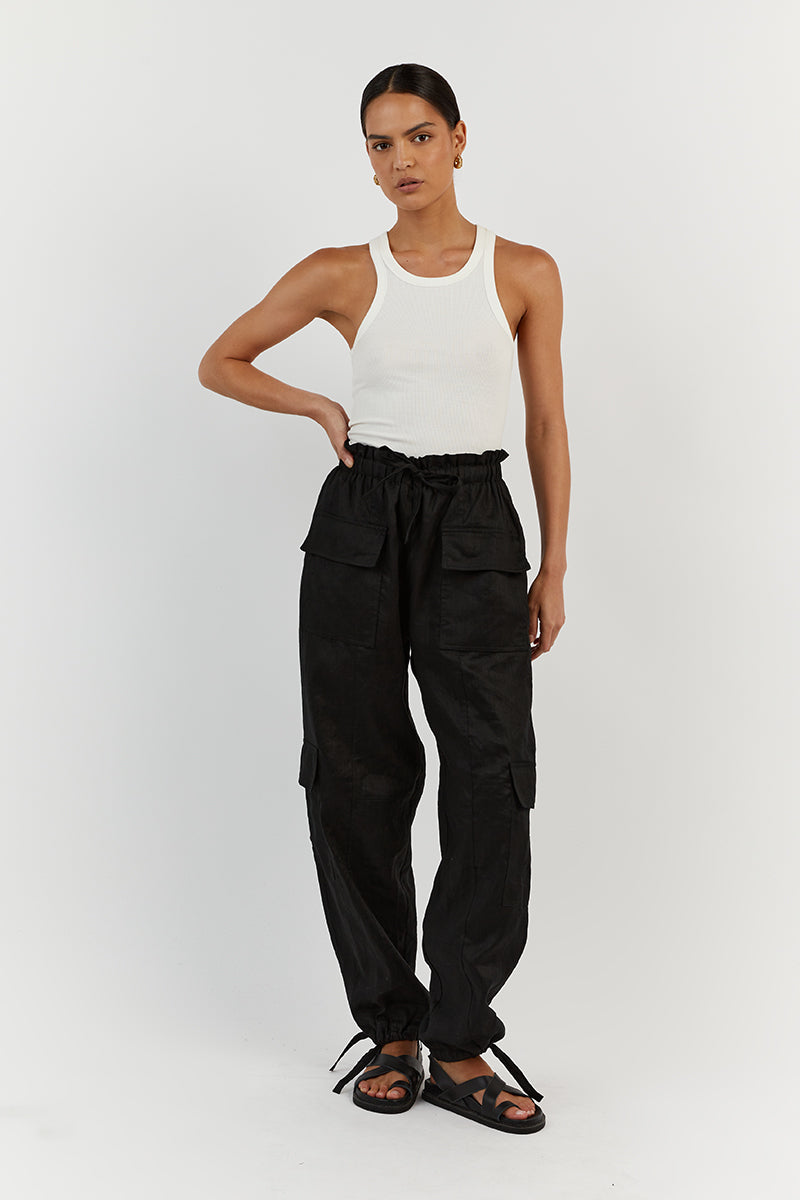 ISLA BLACK LINEN CARGO PANT