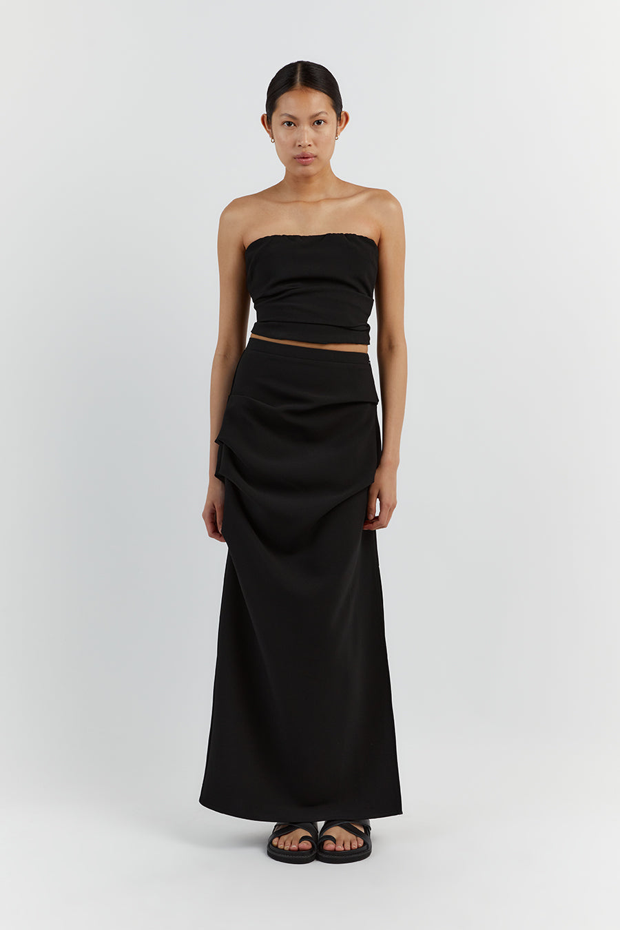 NILE BLACK ROUCHED MAXI SKIRT