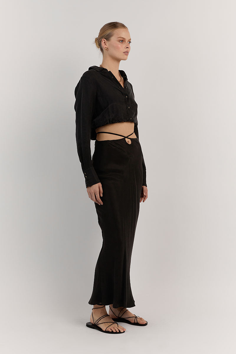 MIA BLACK CROPPED SLEEVED SHIRT