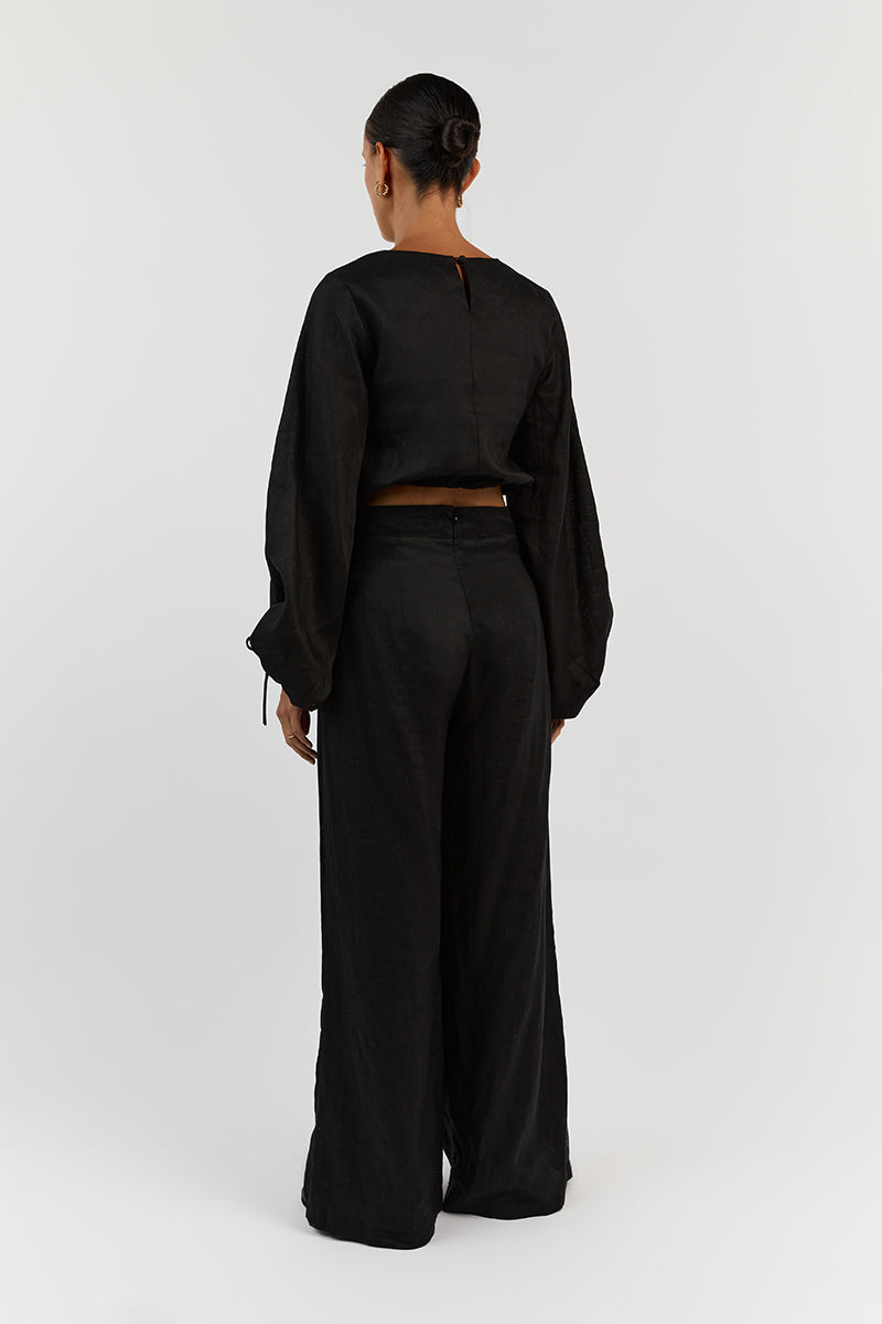 MOLLY BLACK LINEN CROP TOP