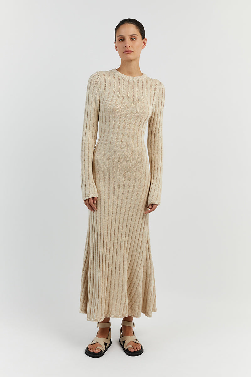 STEVIE NATURAL LONG SLEEVE MAXI DRESS
