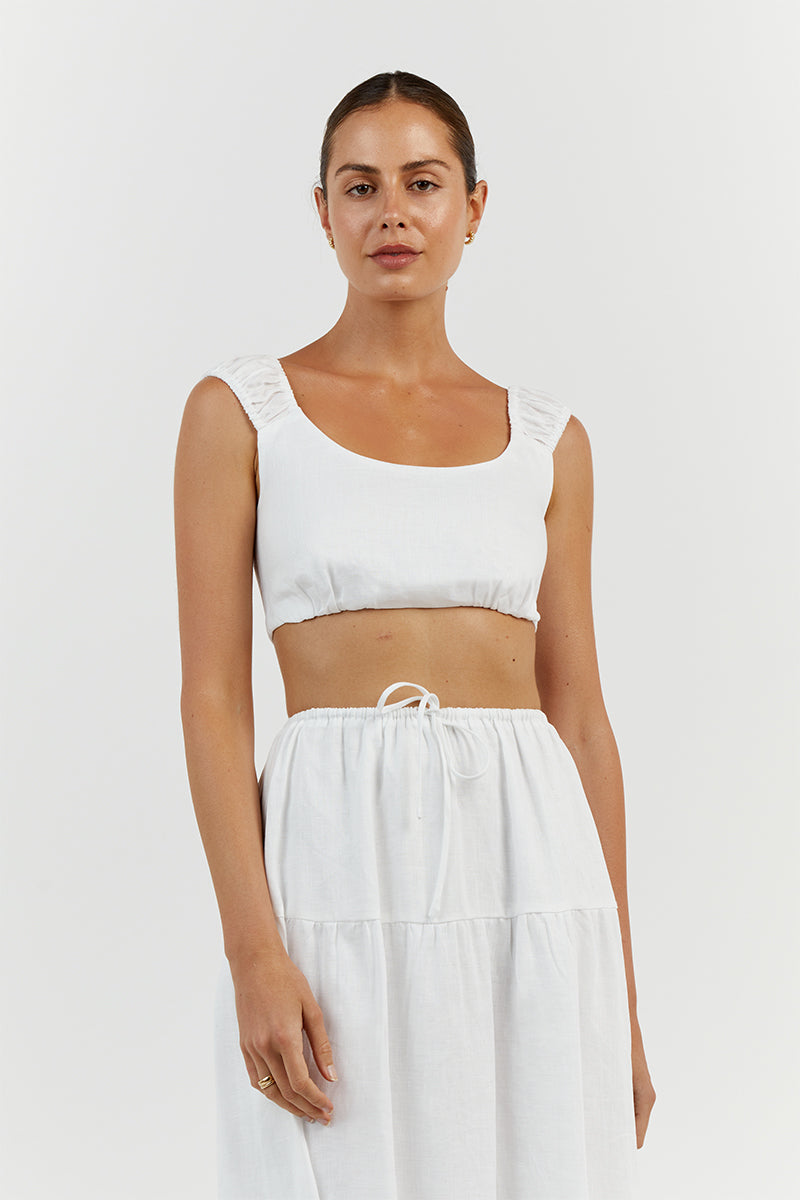 ABBY WHITE LINEN CROP TOP
