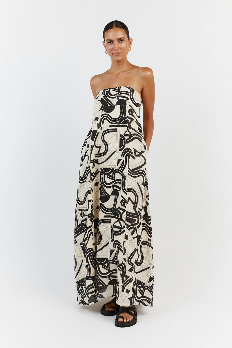 LAYTON CREAM LINEN STRAPLESS DRESS