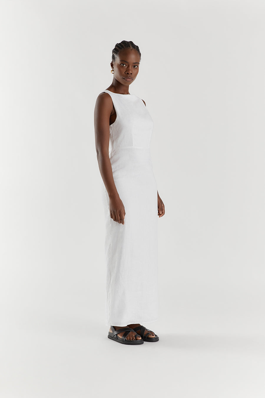 TYLA WHITE LINEN MIDI DRESS