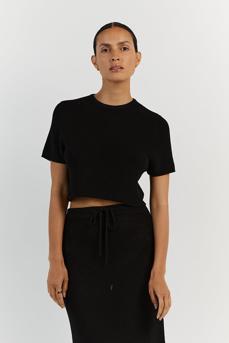 ASHER BLACK KNIT CROPPED TEE