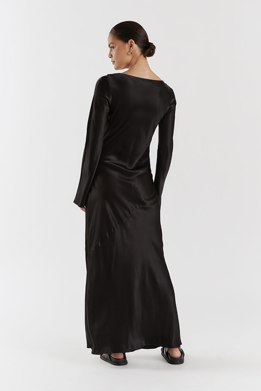 LEA BLACK SLEEVED SATIN MAXI DRESS