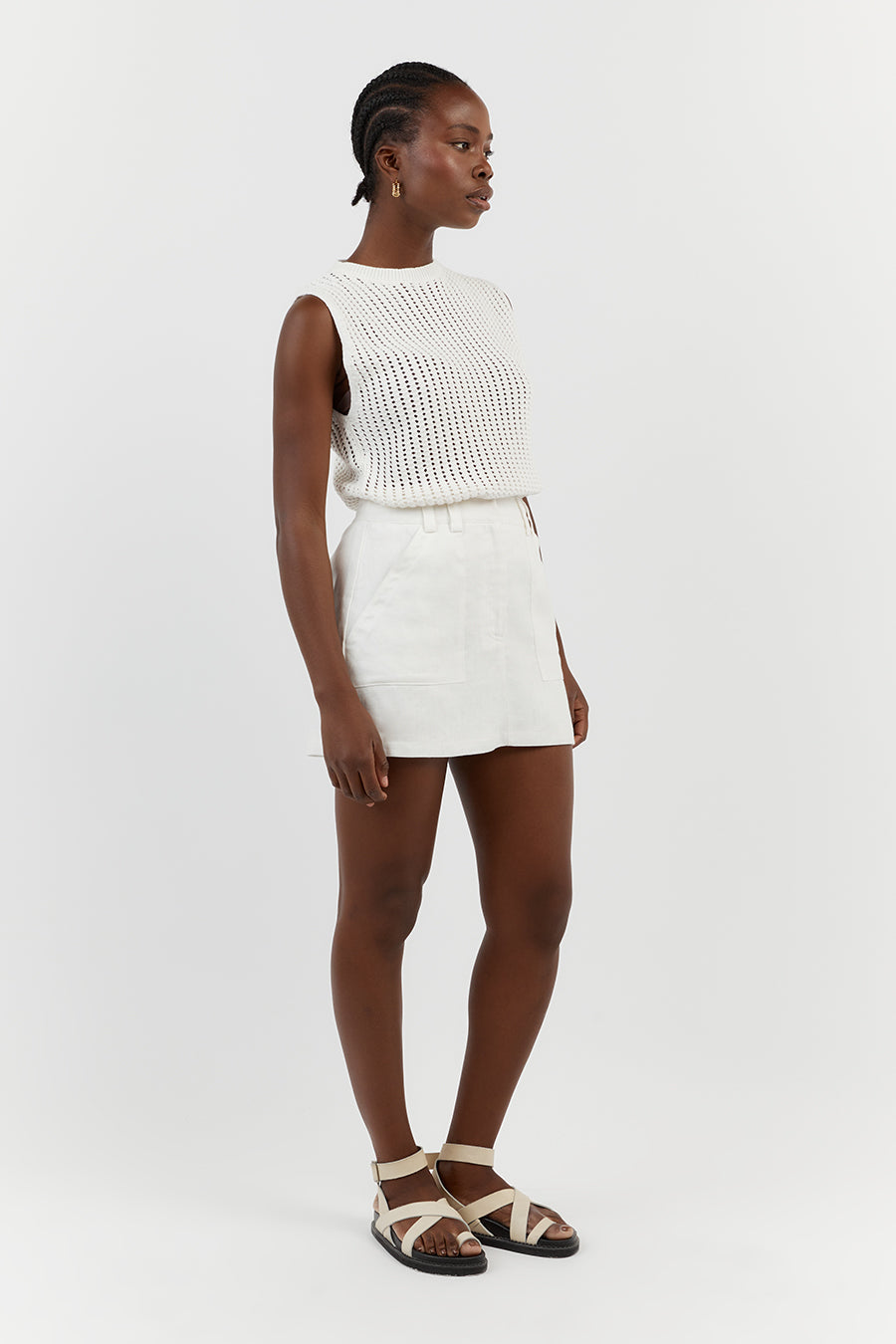 DENNY CROCHET OFF WHITE KNIT TOP