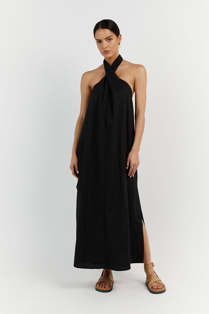 OLIVIA BLACK COTTON MIDI DRESS