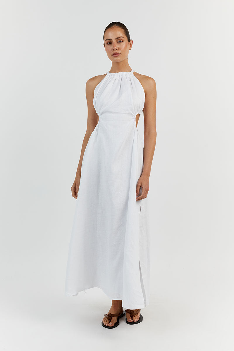 CAMILA WHITE LINEN MIDI DRESS