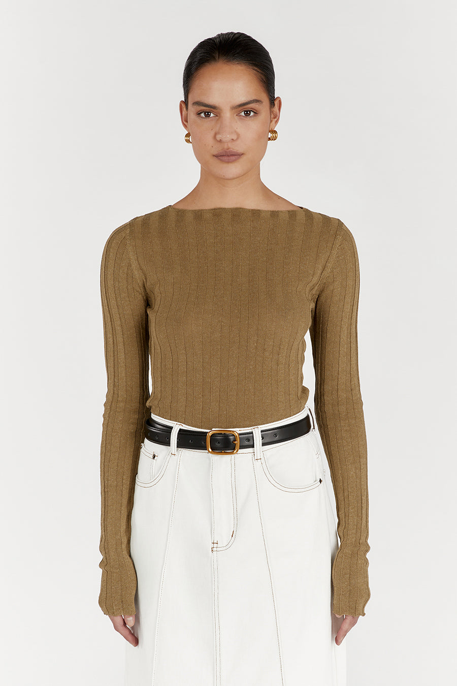 GOLDIE KHAKI MARLE LONG SLEEVE TOP