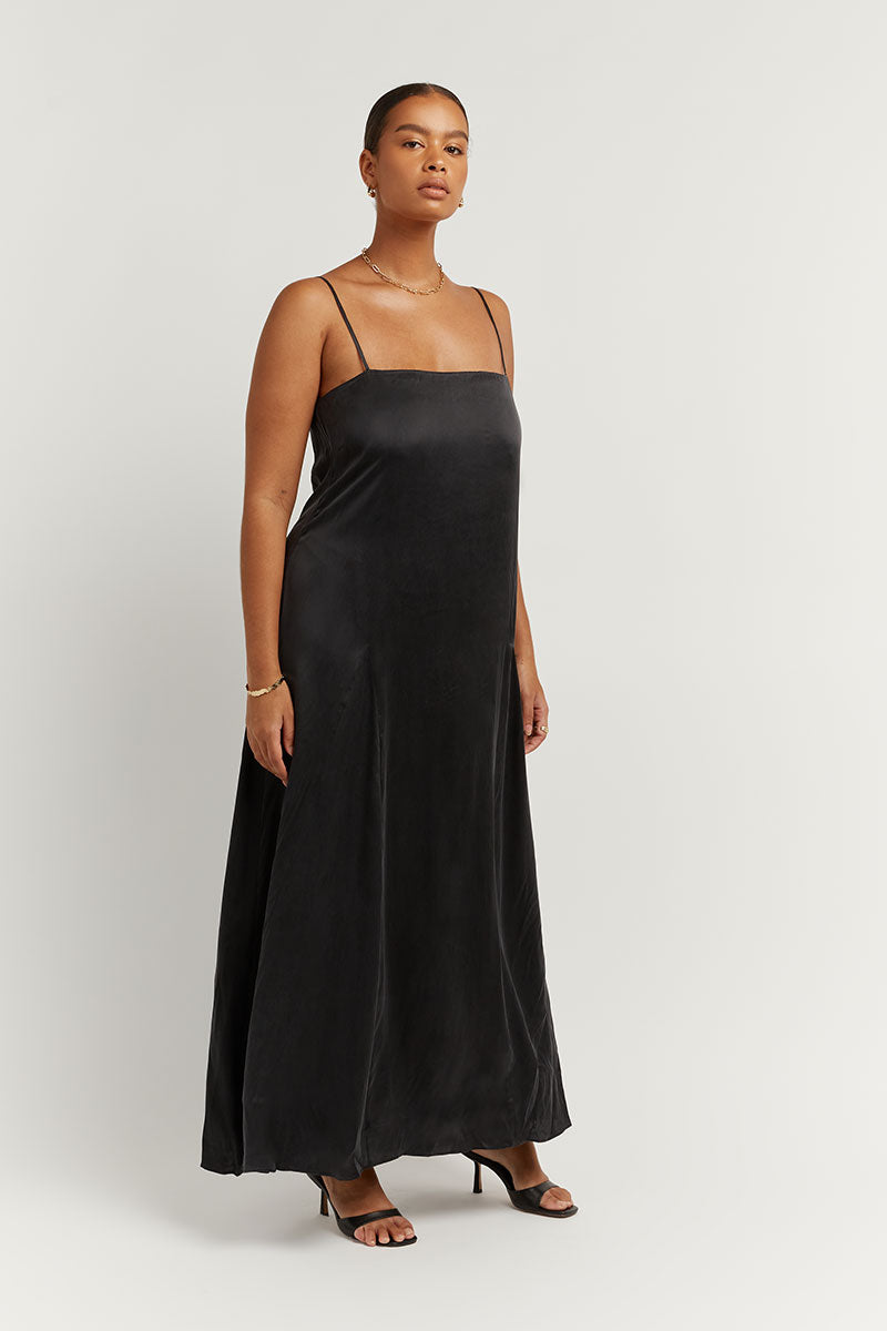 EVANS BLACK SILK SLIP MIDI DRESS