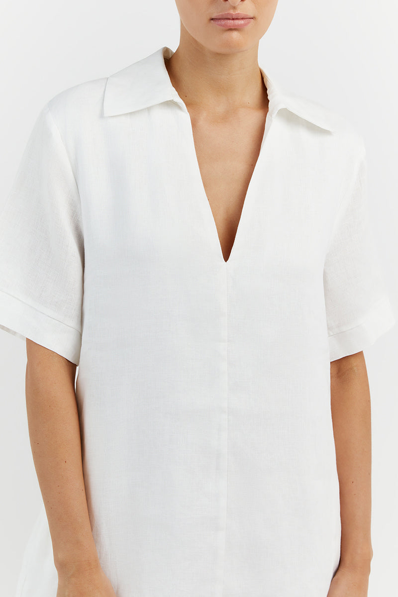 CANDICE WHITE LINEN SMOCK DRESS