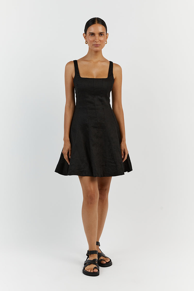 MILAHN BLACK LINEN MINI DRESS