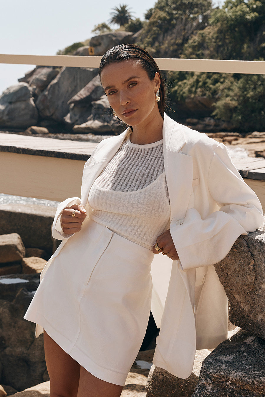SLOAN WHITE LINEN BLEND MINI SKIRT
