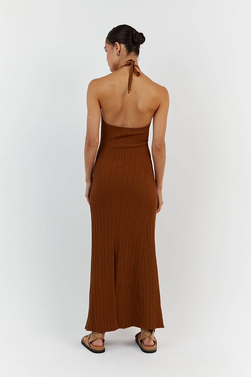 RILEY CARAMEL HIGH NECK KNIT DRESS