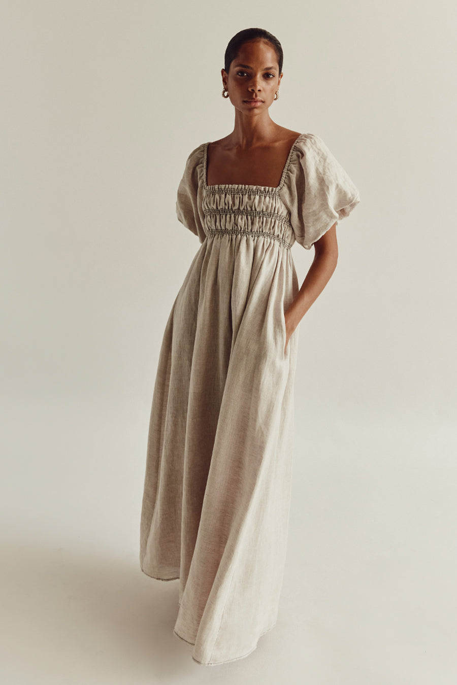 BIANCA NATURAL LINEN MIDI DRESS