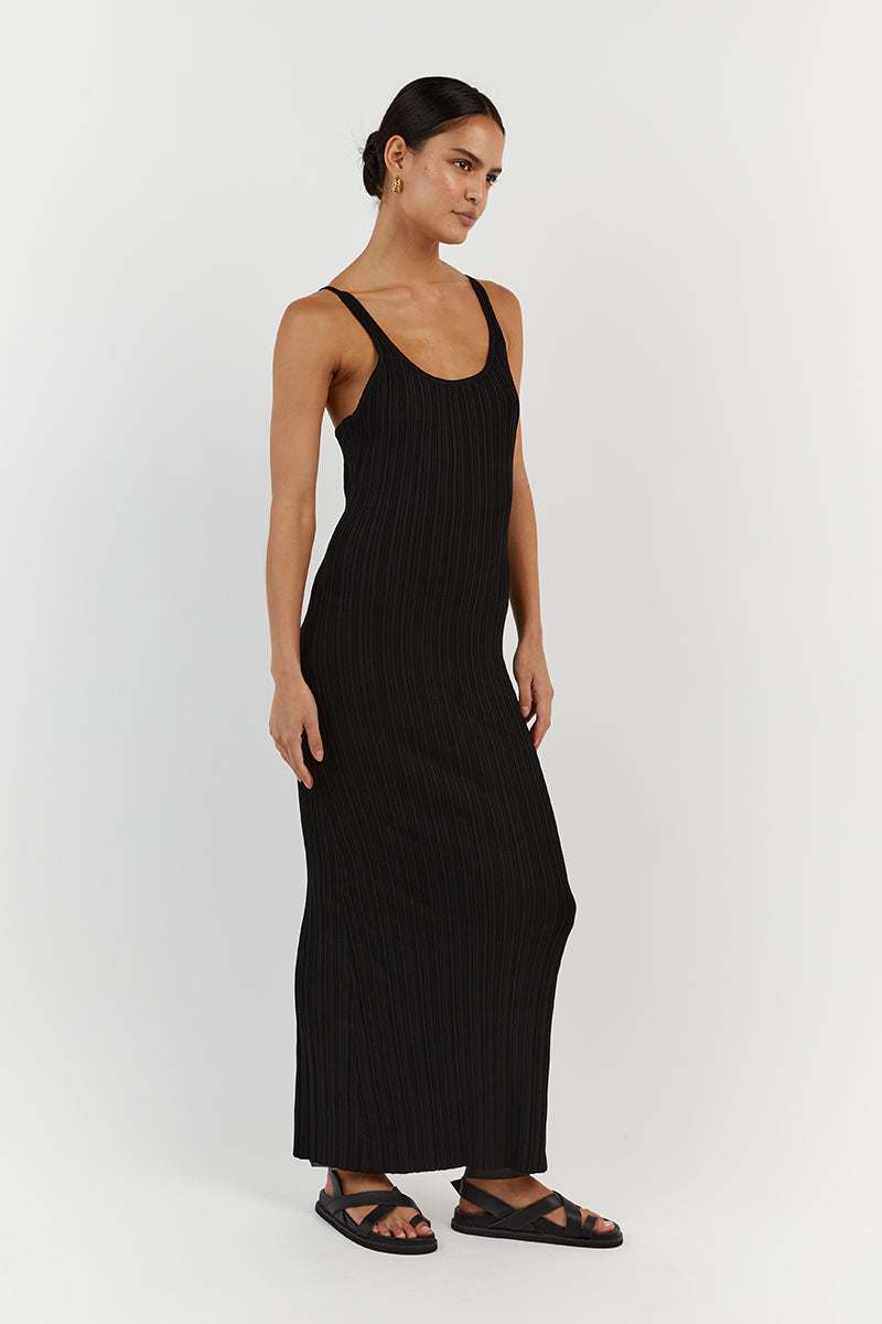 SIENNA BLACK SCOOP MIDI DRESS