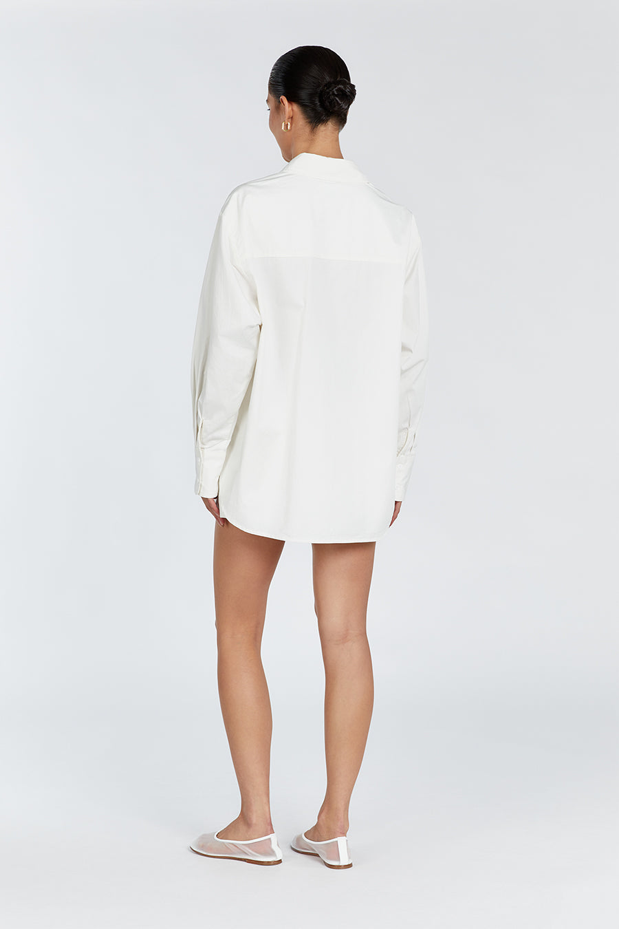 SHAE WHITE COTTON SLEEVED SHIRT