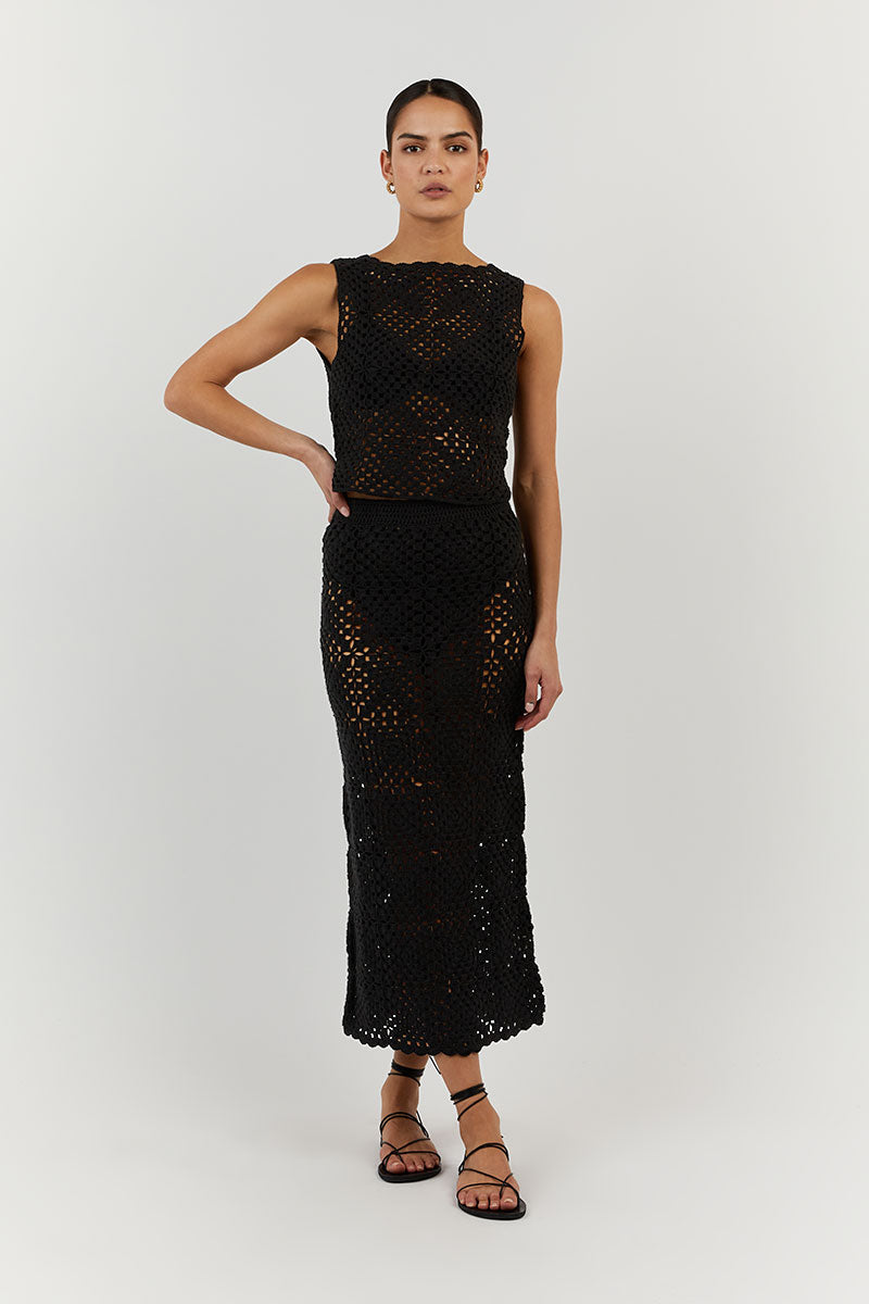 CLOVER BLACK CROCHET MIDI SKIRT