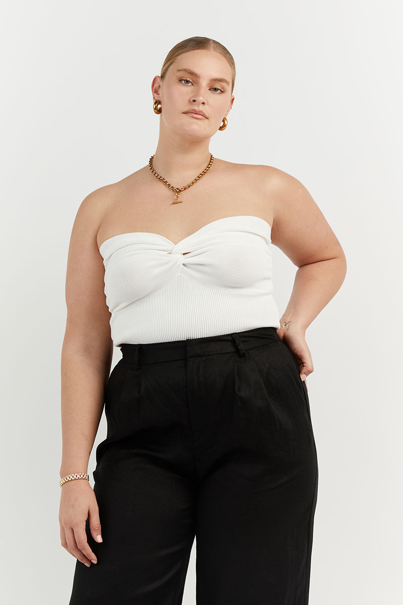 ANIKA TWISTED OFF WHITE KNIT TOP